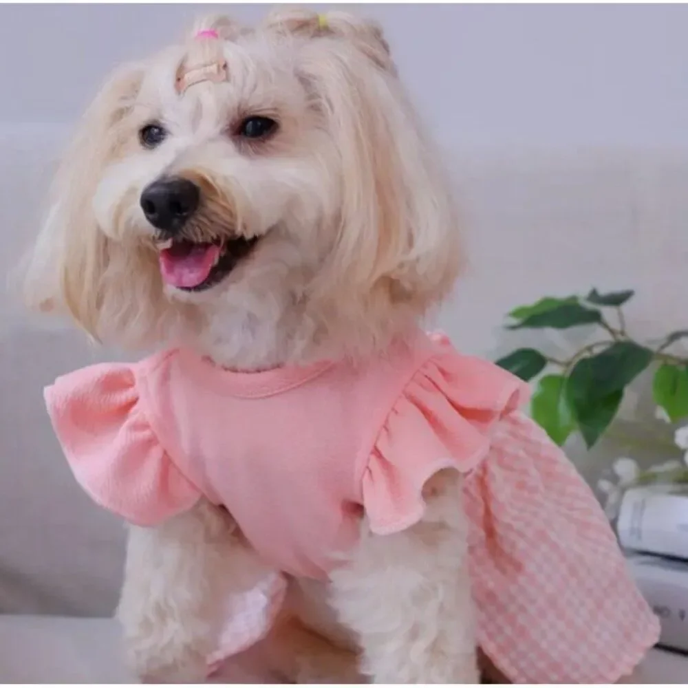 Pink Plaid‎ Bow Ruffles Dog Pet Cat Small Dress NWOT